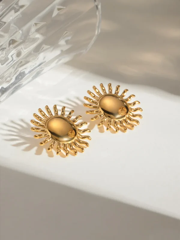 18K Gold-Plated Stainless Steel Sun Stud Earrings - Image 2