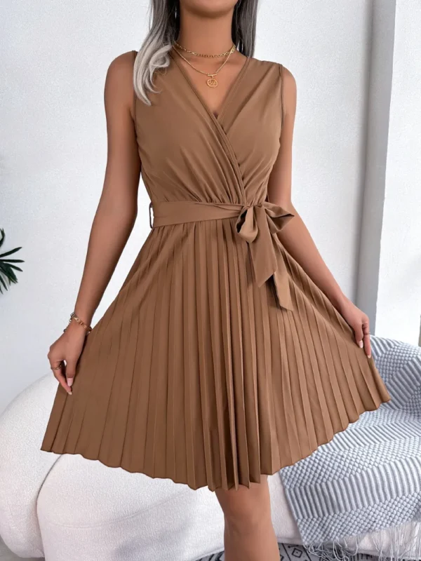 Tied Surplice Sleeveless Pleated Dress - Image 13