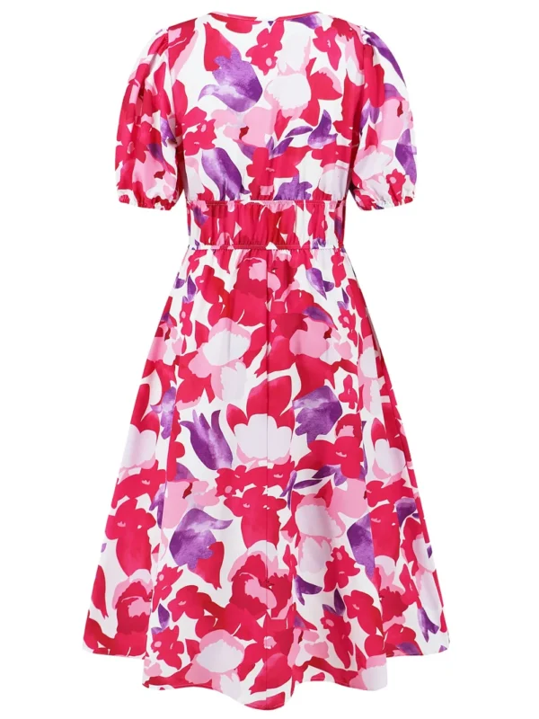Ruched Printed Surplice Short Sleeve Dress - Image 33