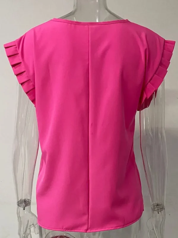 Short sleeved minimalist round neck pleated shirt for women - Image 6