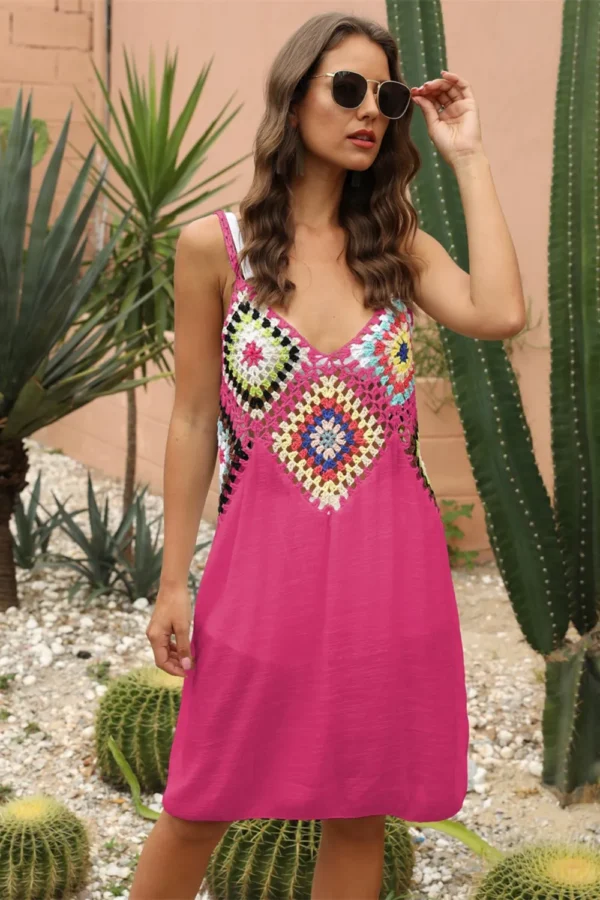 Splicing Beach Skirt Hook Flower Beach Hoodie Bamboo Cotton Beach Strap Skirt Ethnic Style - Image 31