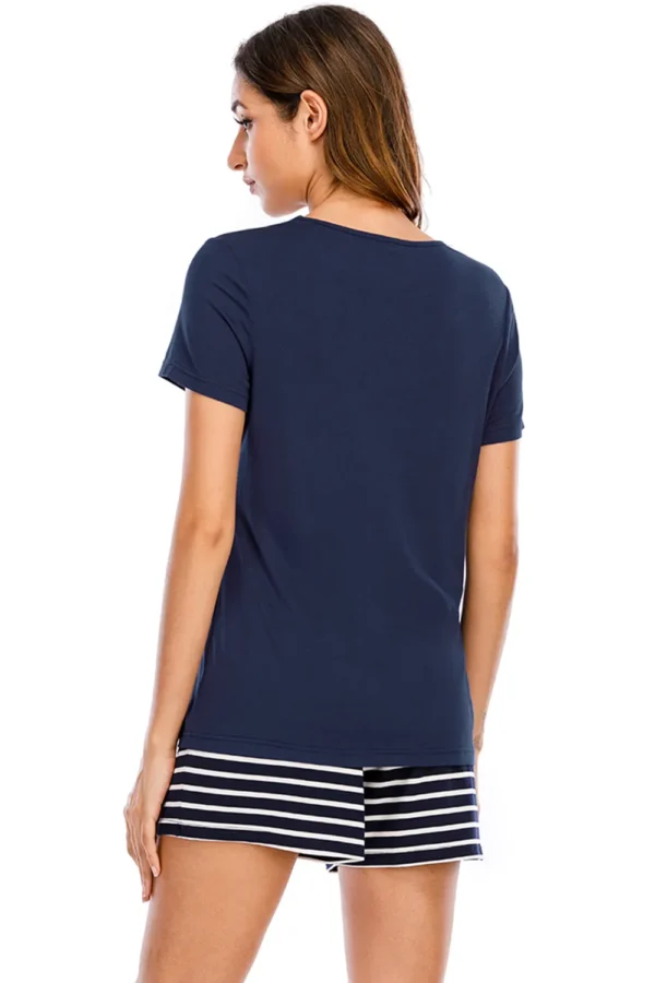 Graphic Round Neck Top and Striped Shorts Lounge Set - Image 7