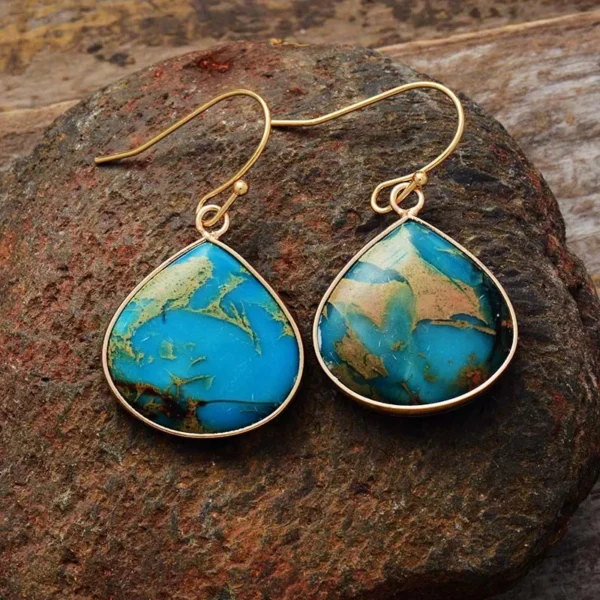 18K Gold-Plated Natural Stone Earrings - Image 2