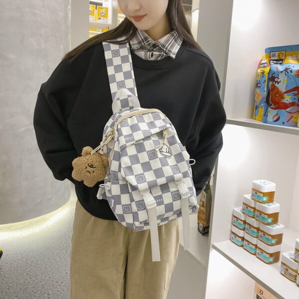 Can Be Installed Pad Tablet Large Capacity Chest Bag New Student Personality School Bag Lightweight Checkerboard Nylon Cloth Bag - Image 3