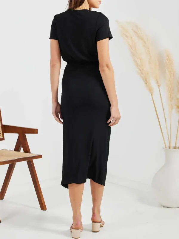 Ruched Slit V-Neck Short Sleeve Dress - Image 7