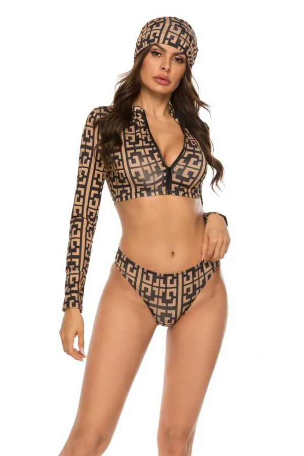 Printed Zip Up Three-Piece Swim Set - Image 20