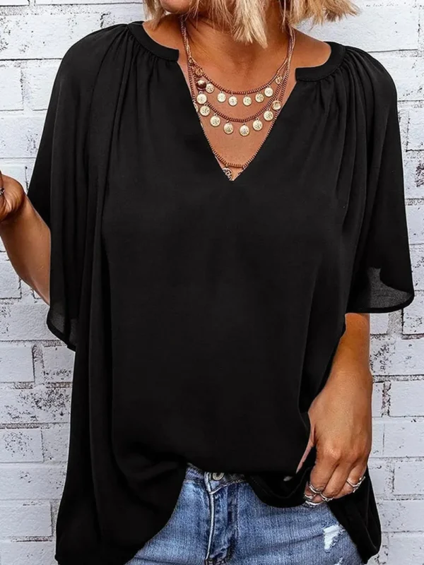 Ruched Notched Half Sleeve Blouse - Image 7