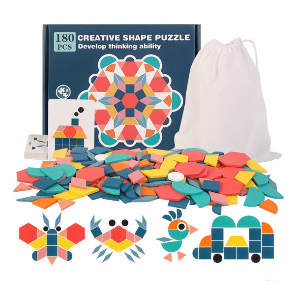 Christmas toy gift: Fun 180 piece tangram puzzle for children's early education and puzzle. Geometric shape matching puzzle wooden toy - Image 6