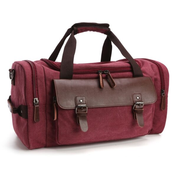 Large Capacity Vintage Luggage Casual Tote Bags Travel Bag Pu Leather Canvas Duffle Bag - Image 10