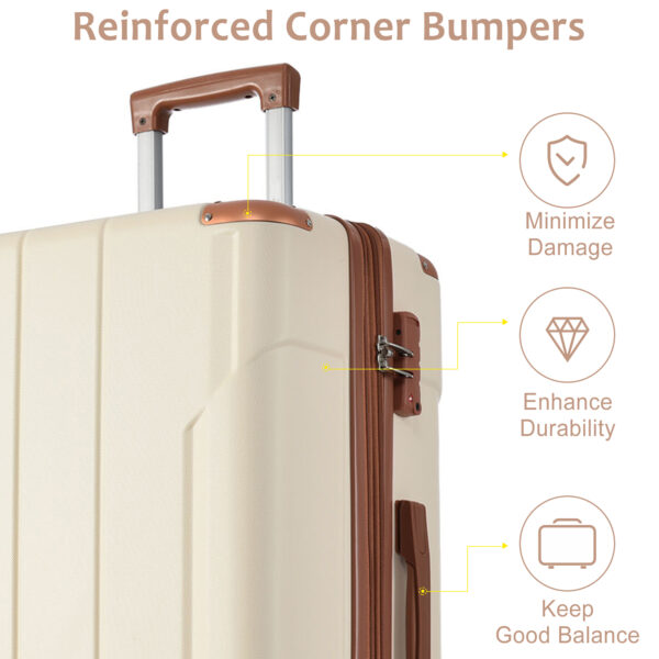 Hardshell Luggage Sets 3 Pcs Spinner Suitcase with TSA Lock Lightweight 20''24''28'' Brown white + ABS - Image 5