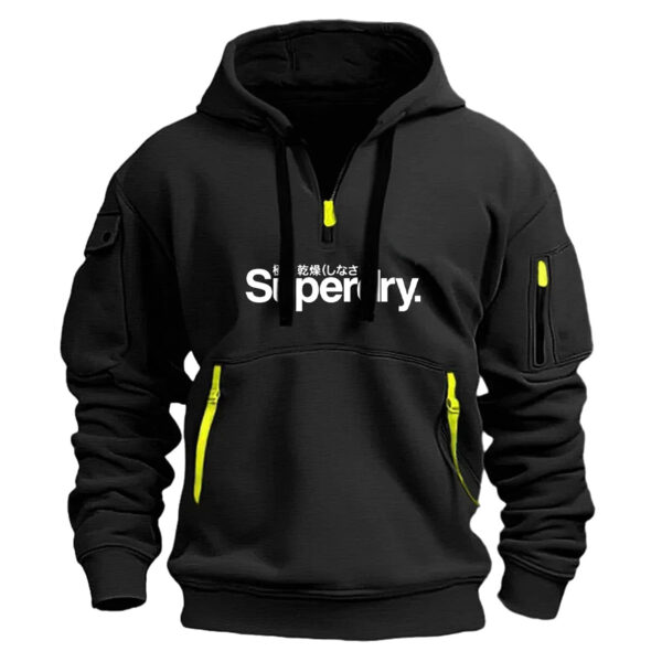 Collar zipper hooded pullover for men multi pocket fashionable and personalized letter print - Image 3