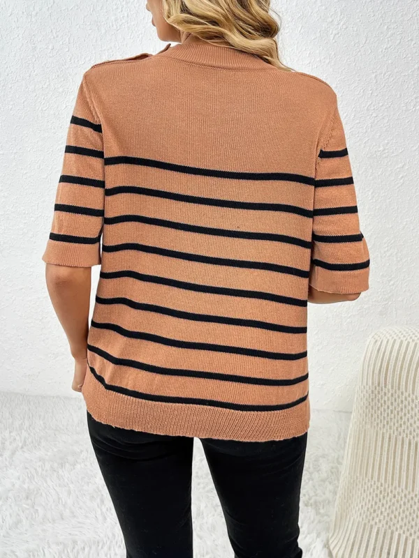 Striped Round Neck Half Sleeve Knit Top - Image 12