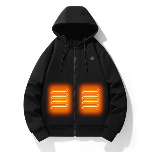 European and American zipper cardigan heating hoodie intelligent hooded five zone heating jacket outdoor warm electric clothing for men - Image 3