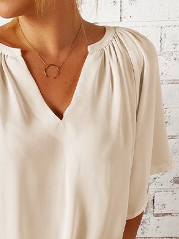 Ruched Notched Half Sleeve Blouse - Image 19