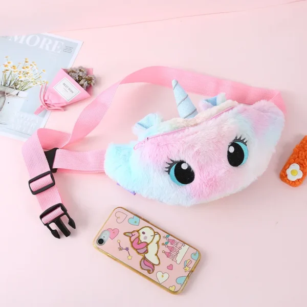Cute Unicorn Children's Fanny Pack Girls Waist Bag Plush Toys Belt Gradient Color Chest Bag Cartoon Coin Purse Travel Chest Bag - Image 2