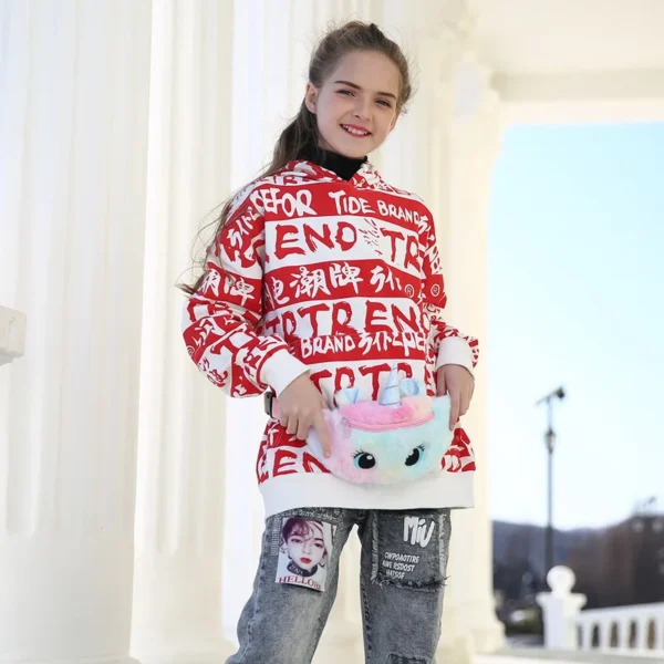 Cute Unicorn Children's Fanny Pack Girls Waist Bag Plush Toys Belt Gradient Color Chest Bag Cartoon Coin Purse Travel Chest Bag - Image 3