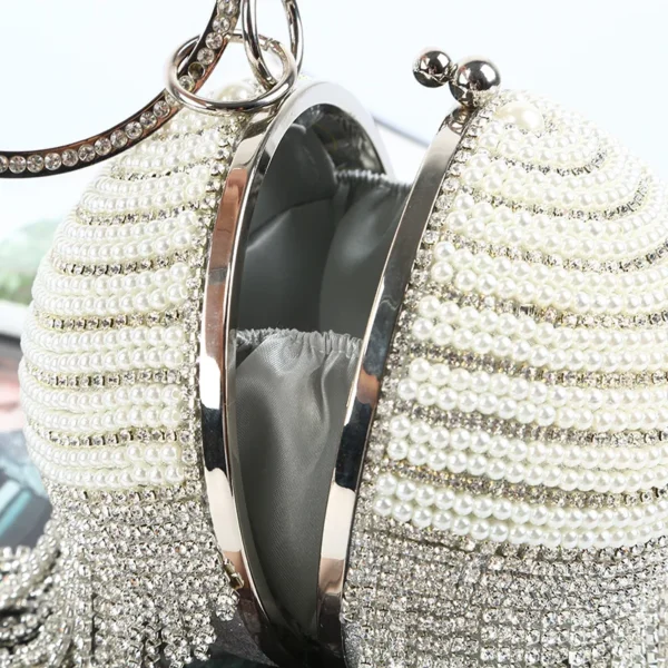 Sphere Tassel Diamond Evening Clutch Bag Lady Bling Wedding Party Crystal Stylish Handbag Female Satin Casket - Image 2
