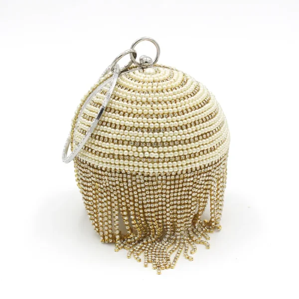 Sphere Tassel Diamond Evening Clutch Bag Lady Bling Wedding Party Crystal Stylish Handbag Female Satin Casket - Image 4
