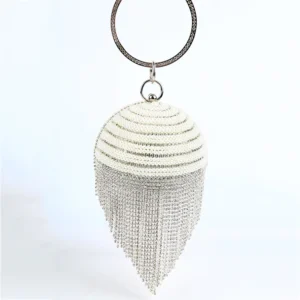 Sphere Tassel Diamond Evening Clutch Bag Lady Bling Wedding Party Crystal Stylish Handbag Female Satin Casket