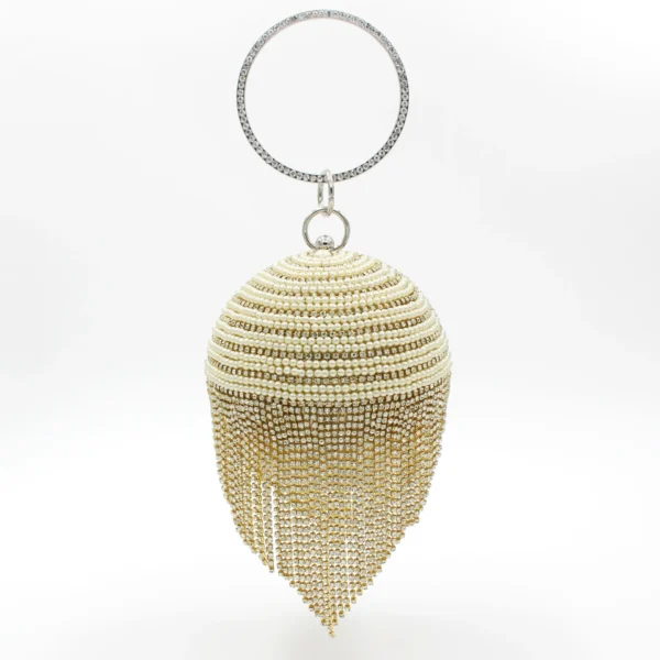 Sphere Tassel Diamond Evening Clutch Bag Lady Bling Wedding Party Crystal Stylish Handbag Female Satin Casket - Image 5