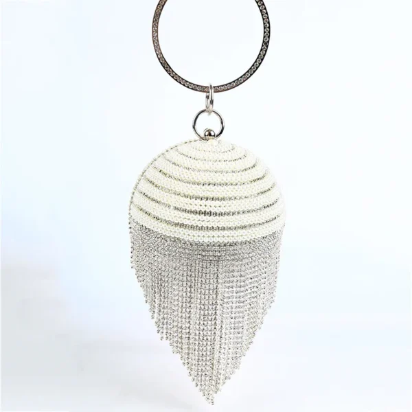 Sphere Tassel Diamond Evening Clutch Bag Lady Bling Wedding Party Crystal Stylish Handbag Female Satin Casket