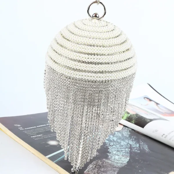 Sphere Tassel Diamond Evening Clutch Bag Lady Bling Wedding Party Crystal Stylish Handbag Female Satin Casket - Image 7