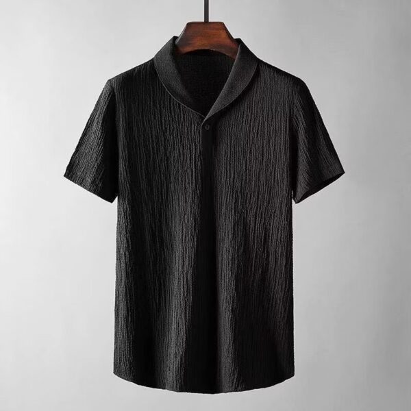 Pleated casual sports suit for men, light and breathable, fashionable lapel short-sleeved trousers, two-piece suit - Image 5