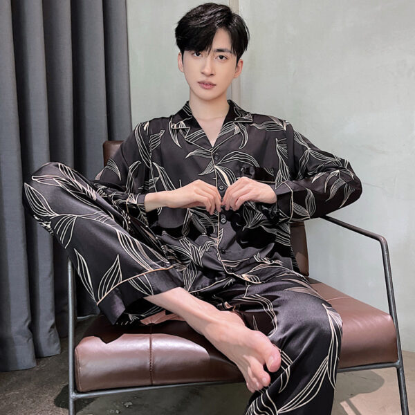long sleeved silk pajamas for men and men simulated silk plus size home suit set - Image 9