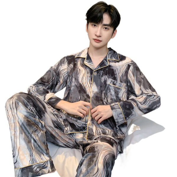 long sleeved silk pajamas for men and men simulated silk plus size home suit set