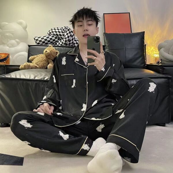 long sleeved silk pajamas for men and men simulated silk plus size home suit set - Image 14