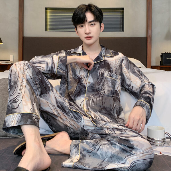 long sleeved silk pajamas for men and men simulated silk plus size home suit set - Image 2
