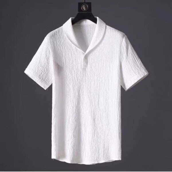Pleated casual sports suit for men, light and breathable, fashionable lapel short-sleeved trousers, two-piece suit - Image 4