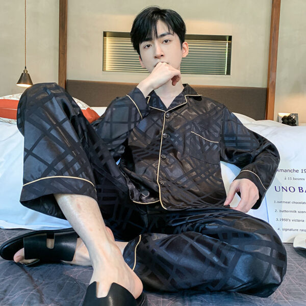 long sleeved silk pajamas for men and men simulated silk plus size home suit set - Image 22