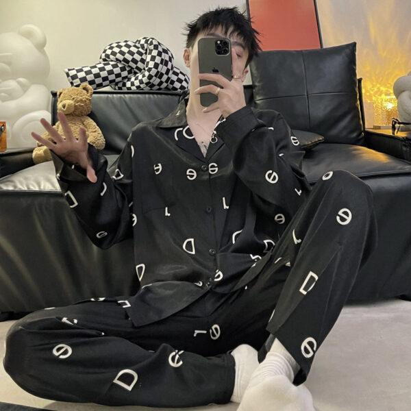 long sleeved silk pajamas for men and men simulated silk plus size home suit set - Image 7