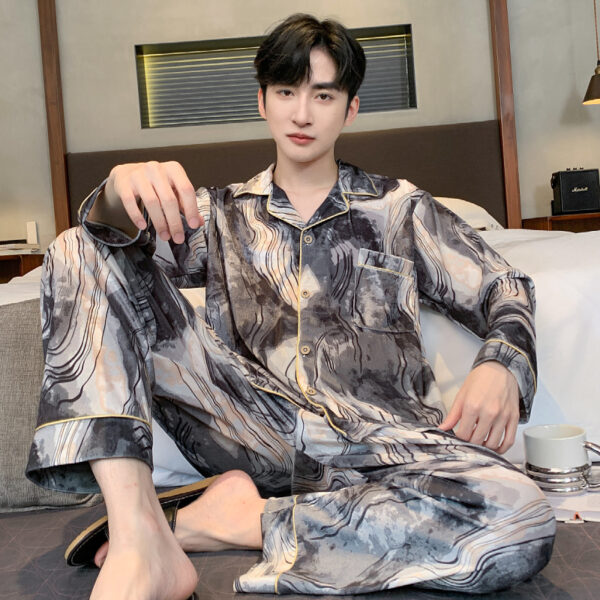 long sleeved silk pajamas for men and men simulated silk plus size home suit set - Image 11