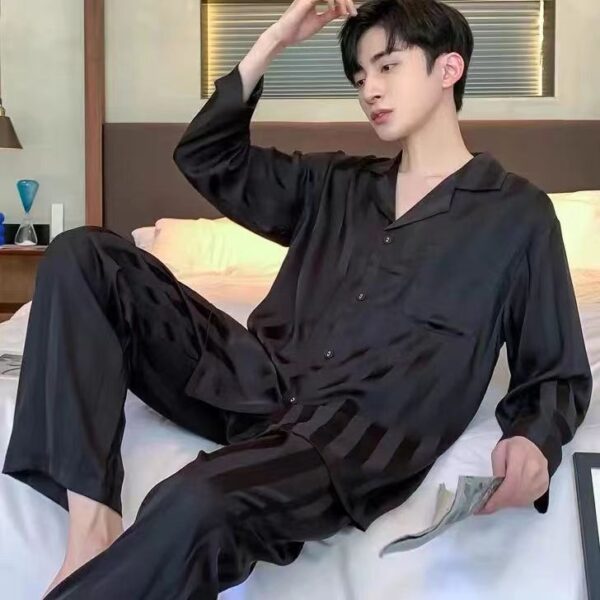 long sleeved silk pajamas for men and men simulated silk plus size home suit set - Image 12