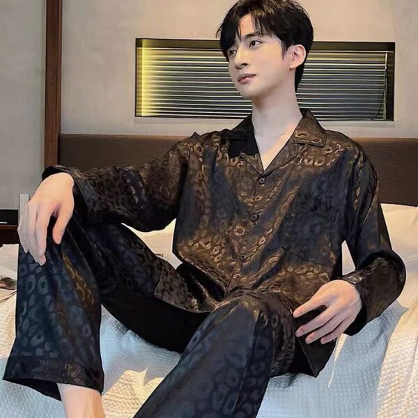long sleeved silk pajamas for men and men simulated silk plus size home suit set - Image 16