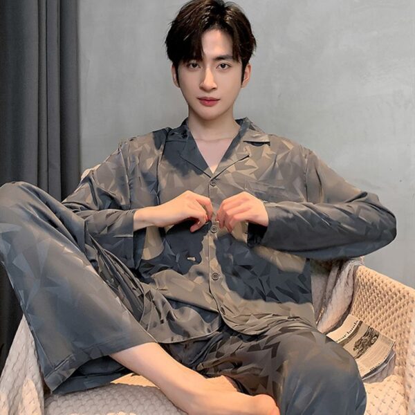 long sleeved silk pajamas for men and men simulated silk plus size home suit set - Image 19