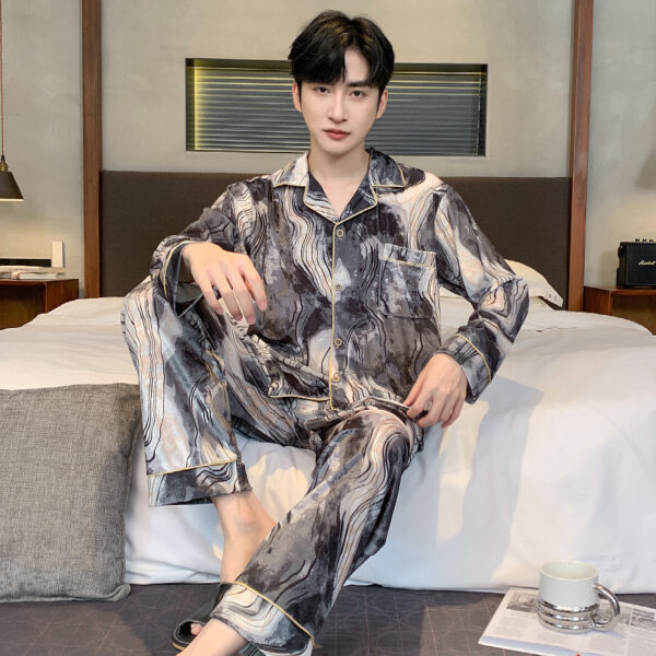 long sleeved silk pajamas for men and men simulated silk plus size home suit set - Image 3