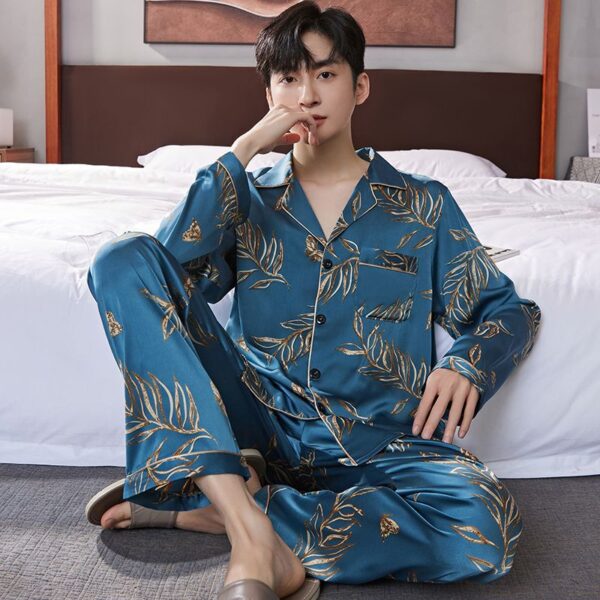 long sleeved silk pajamas for men and men simulated silk plus size home suit set - Image 10